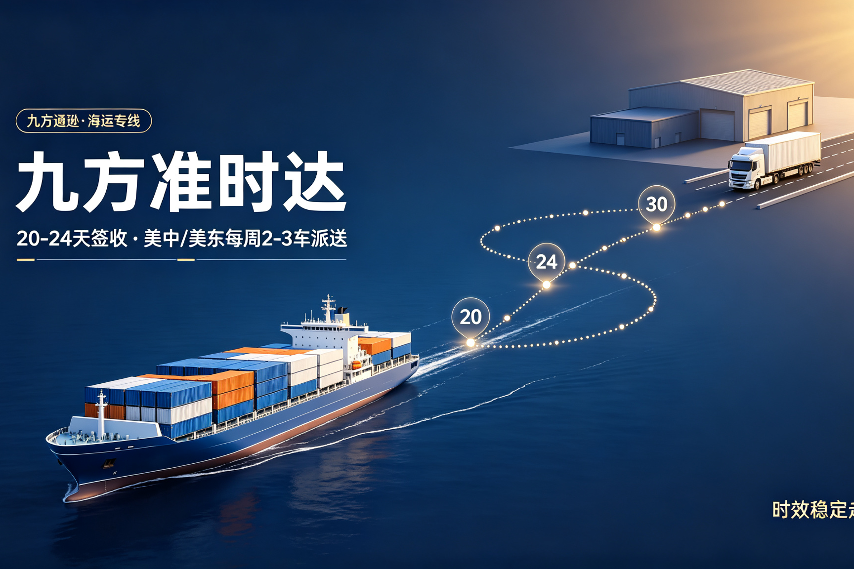 九方准时达海运全解析：20-24 天签收，美中 / 美东周频派送的高性价比选择